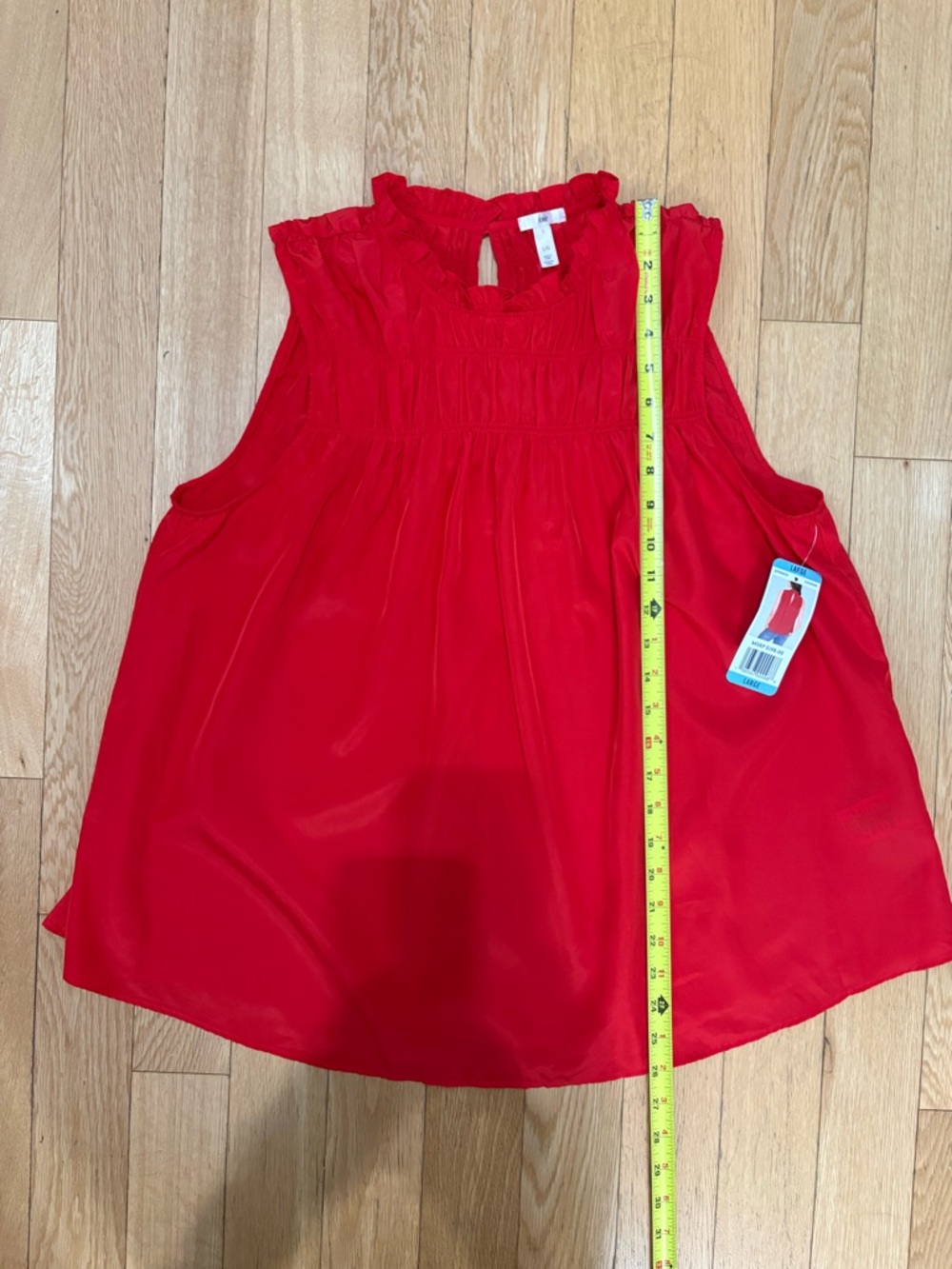 Joie Cayenne Red Smocked Ruffle Neck Sleeveless Blouse Top NWT L - Picture 5 of 8